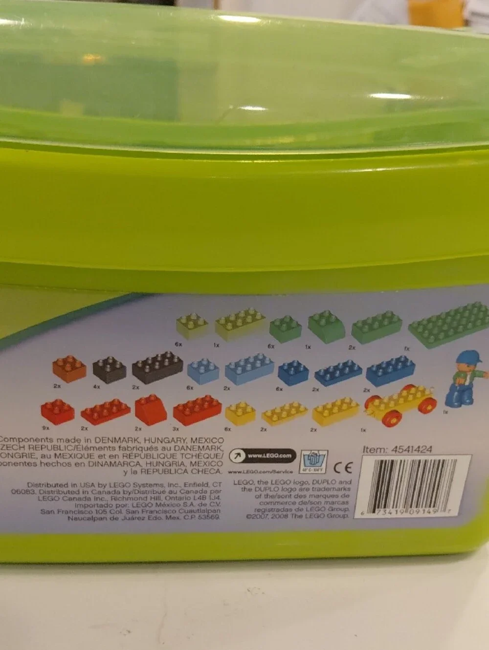 Lego Duplo Lime Green Storage Box with Lid And Pieces.  